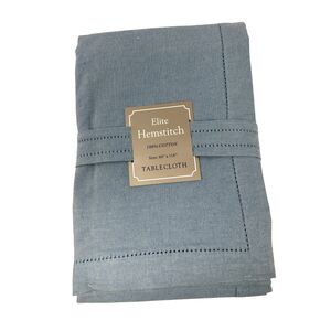Elite Hemstitch 100% Cotton Light Blue Tablecloth 60" x 118" NWT